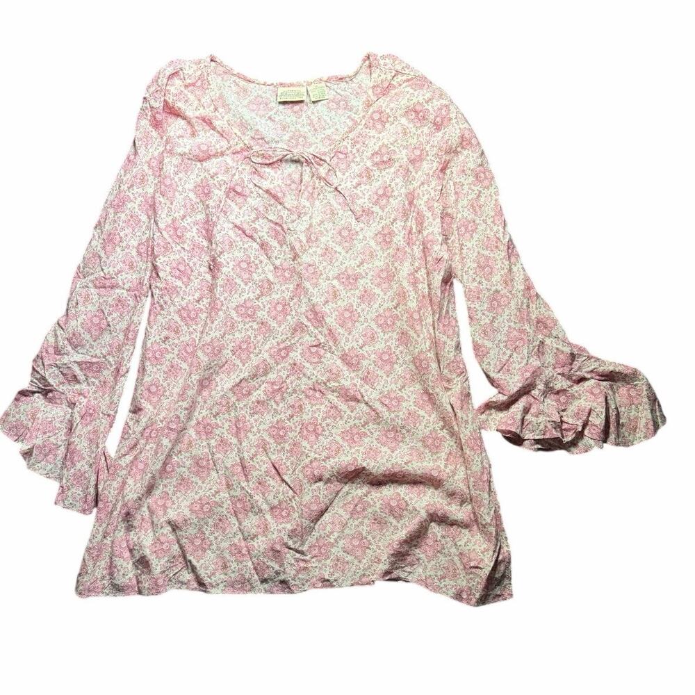 Vintage St. John’s bay pink floral long bell sleeve peasant top plus size 1X